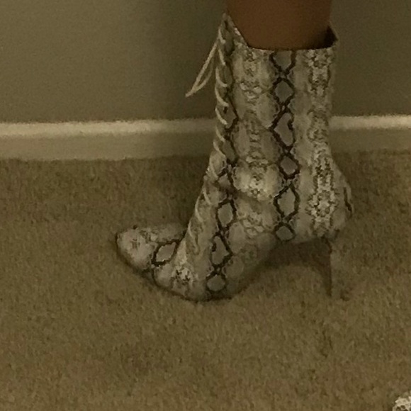 Snake Vegan Leather Lace Up Sexy Stiletto Boots - Picture 7 of 8